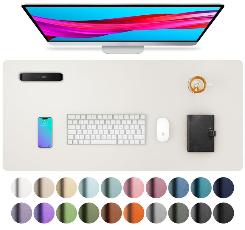 Aothia Leather Desk Pad Protector, Mouse Pad, Office Desk Mat, Non-Slip PU Leather Desk Blotter, Laptop Desk Pad, Waterproof Desk Writing Pad for Office and Home (Off-White,31.5" x 15.7") - Image 1